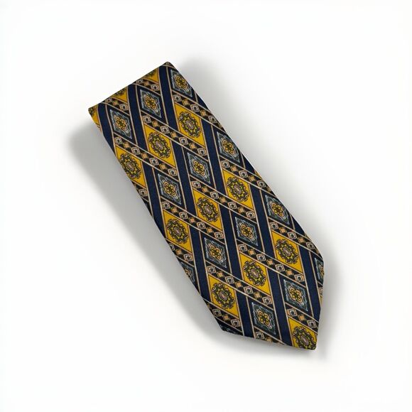 Guido Vietri Blue Gold Diamond Geometric Polyester Tie - Picture 1 of 5